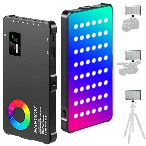 ENEGON RGB Video Light, Built-in 4000mAh Rechargeable Battery LED Camera Light Full Color 24 Common Light Effects, CRI95 2500-9000K LED Video Light Panel with Power Bank Function.