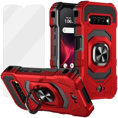 Ailiber for DuraForce Pro 3 Case, Kyocera DuraForce Pro 3 Case with Screen Protector, Ring Kickstand for Magnetic Car Mount, Military Grade Shockproof Protective Phone Cover for Kyocera E7200-Red