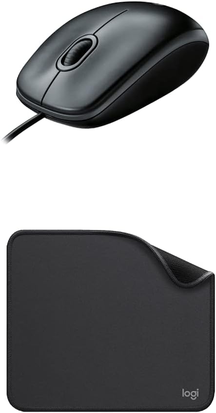 Logitech B100 Corded Mouse Wired USB Mouse for Computers and Laptops Mouse Pad - Studio Series, Computer Mouse Mat Spill-Resistant Surface, Durable Materials, Portable - Black