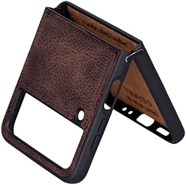 Venito Lucca Handmade Case for Galaxy Z Flip 4, Ultimate Protection with Full Grain Leather, Premium Phone Case for Galaxy Z Flip 4, Coffee Brown