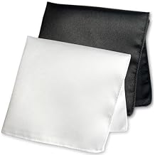 2-Pack 100% Pure Silk Pocket Square Solid Black and White Colors, 9'' x 9'', Handcrafted 19 Momme Mulberry Silk Hanky