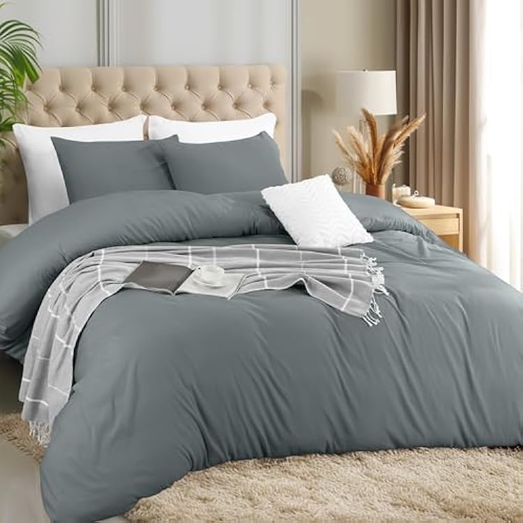 Utopia Bedding Duvet Cover Set with Pillowcases - 3 Pieces Bedding Duvet Cover with Zipper Closure - 1 Duvet Cover with 2 Pillowcases - Soft Brushed Microfiber Queen, Grey