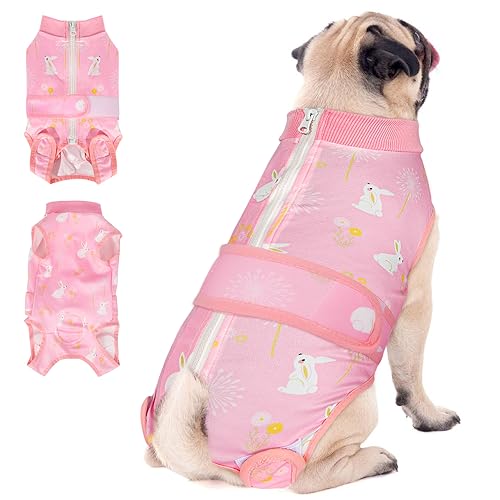 Lukovee Recovery Suit for Dogs, Zipper On Recovery Suit for Female Male Dog, Onesie Abdominal Wounds Cone E-Collar Alternative Prevent Licking Spay Recovery Suit pi,Small