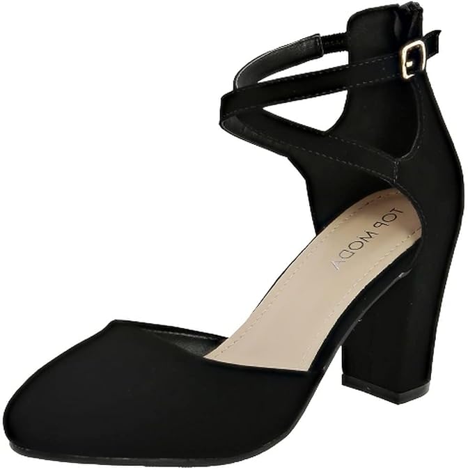 TOP Moda Women's Closed Toe Ankle Strap Low Heel Sandal
