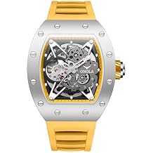Luxury Tonneau Skeleton Watches Men Fashion Hollow Full-Automatic Mechanical Watch Luminous Waterproof Polychrome Silicone Strap Wristwatch for Casual Business