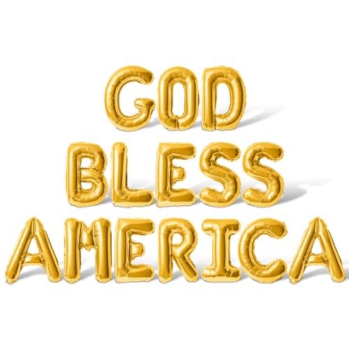 Letter Balloons - GOD BLESS AMERICA 16 Inch Alphabet Letters Foil Mylar Balloon Memorial Day Party Banner Gold