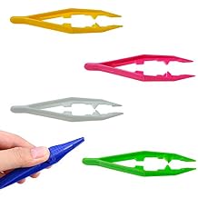 BEADNOVA Bead Tweezers Plastic Forceps Craft Tweezer for DIY Craft Jewelry Making Family School Beading Project (Assorted Colors, 5 Pcs)