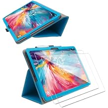 for TCL TAB 10 NXTPAPER 5G Tablet Case with 2Pcs Screen Protector/PU Leather Case Shockproof Magnetic Clasp Cover with Hand Strap for TCL TAB 10 NXTPAPER 5G 10.4 Inch Model 9199S (Blue+2Pcs)