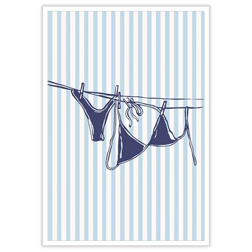 Summer Beach Wall Art Navy Blue Bikini Posters Coastal Cowgirl Room Decor Trendy Sea Themed Canvas Prints Preppy Beachy Pictures for Teen Girls College Dorm Apartment Bedroom Bathrom 24x36in Unframed