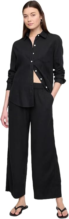 Gap Women's Wide Leg Linen Pull on Cropped Pant