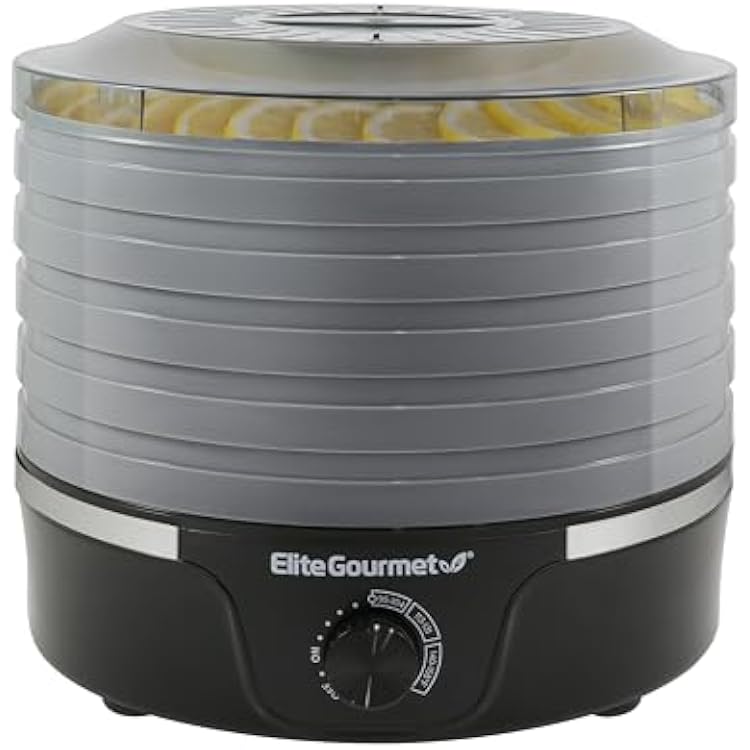 Elite Gourmet EFD319DKG Food Dehydrator, 5 BPA-Free 11.4 Trays Adjustable Temperature Controls, Jerky, Herbs, Fruit, Veggies, Dried Snacks, Black and Grey
