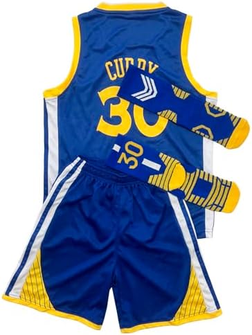 Kids Youth Basketball Jerseys No.30 Basketball Sports Training Uniform Boys Girls 3 Pieces Set Basketball Jersey Blue