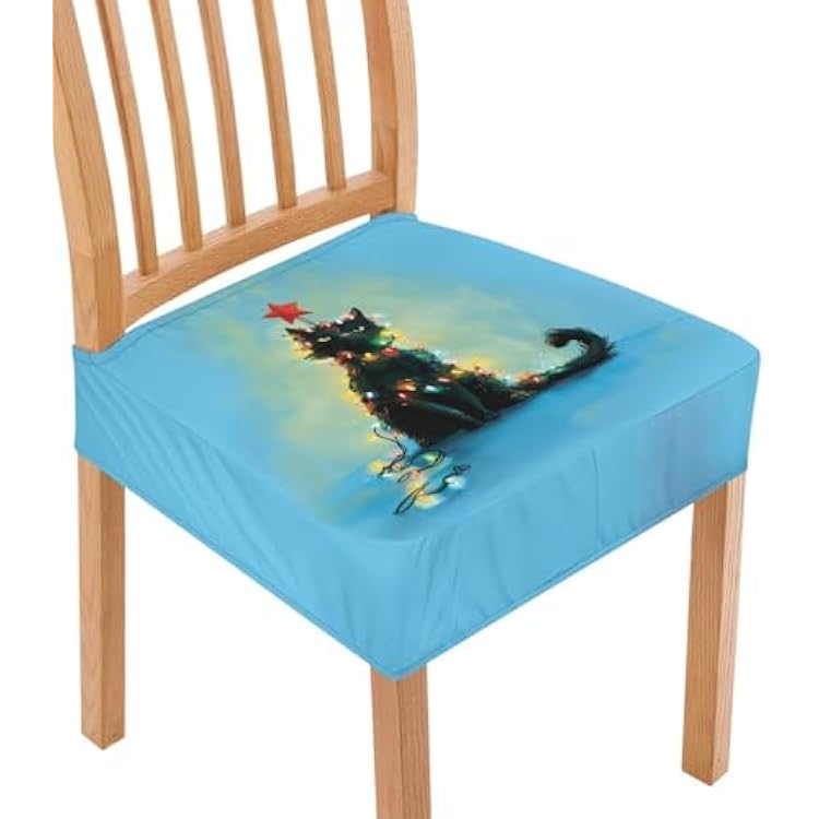 Black Cat Christmas Light Kitchen Chair Covers Seat Cushion Covers for Dining Room 13.5-19 Stretch Chair Seat Covers for Office Chair Seat Protector Cushion Covers Kitchen Seat Slipcovers