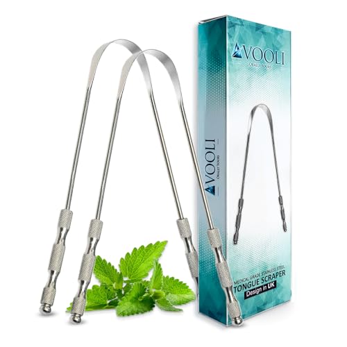 Tongue Scraper UK Pack of 2-100% Stainless Steel Tongue Scrapers for Adults Tongue Care Tool - Best Metal Tongue Cleaner and Toungescraper for Adults Oral Hygiene Kit