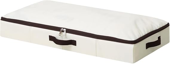 AMJ 4" Foldable Underbed Storage Closet Organizers and storage bins, Under Bed Garment Storage Bins, Folding & Washable, Soft Zip Lid, Beige