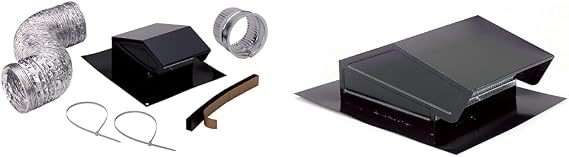 Broan-NuTone RVK1A Roof Vent Kit, Black & 634M Steel Roof Cap for 6" Round Duct, for Range Hoods, LoSone Fans, and Bath Ventilation Fans, Black
