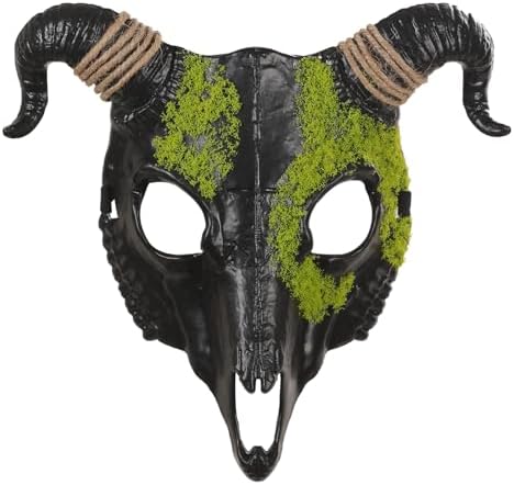 Ram Deer Skull Horn Goat Mask Devil Demon Animal Bull Skull Mask Decor for Adults Man Halloween Cosplay Props