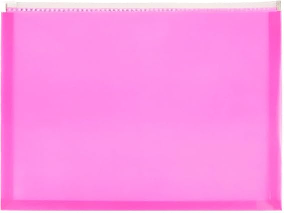 JAM PAPER Plastic Envelopes with Zip Closure - Letter Booklet - 9 3/4 x 13 - Hot Pink - 12/Pack