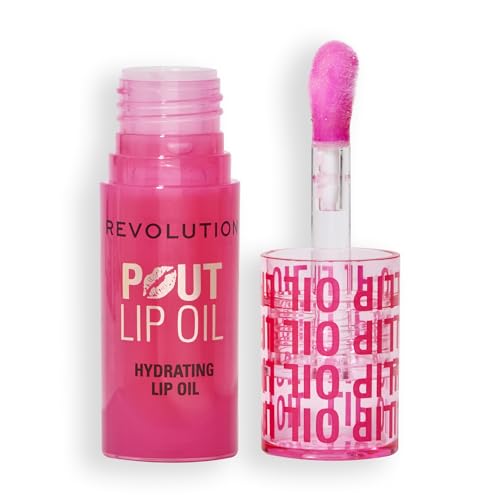 Revolution Beauty London, Pout Lip Oil, Nourishing Tinted Lip Oil, High Shine, Non-Sticky Finish, Vegan & Cruelty-Free, Watermelon Pink, 0.13 oz