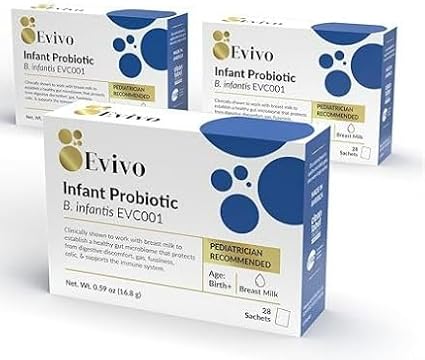 Evivo Probiotic for Baby, Refill Baby Probiotics 0-6 Months Probiotic B. infantis EVC001 Colic, Gas, Diaper Rash Refrigerated for Freshness 84 Packets, 12 Weeks Supply