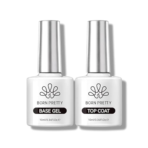 Born Pretty Base & Top Coat Set 2PCS, High Glossy Top Coat, Base Gel for Long Lasting Nails Shine Finish, Nail Art DIY Design Manicure Gifts for Women 10ML