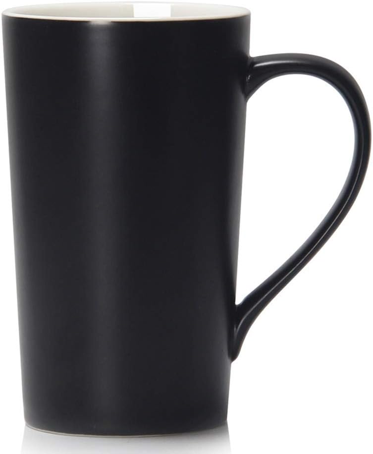 Smilatte 20 Ounces Extra Large Coffee Mug, M007 Plain Tall Big Ceramic Tea Cup with Handle for Dad Men, Black