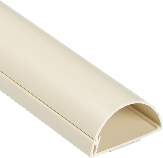 D-Line TV Wire Hider, Half Round Cord Cover for Wall Mount TV, Hinged One-Piece Raceway, Paintable, Self-Adhesive Cable Management - 2" (W) x 1" (H) x 18" Length - Beige