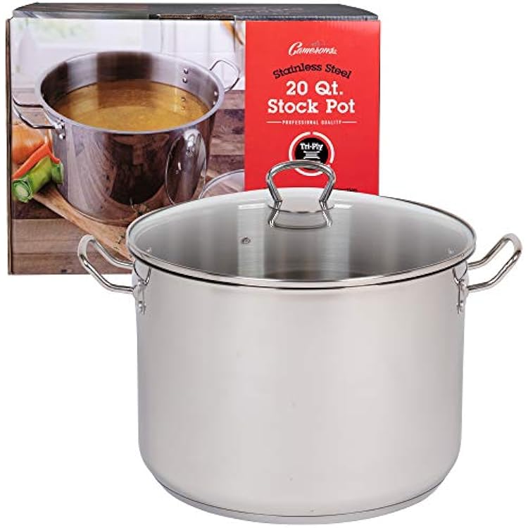 Camerons 20 Quart Stock Pot with Lid - 1810 Professional Grade Tri-Ply Stainless Steel Stockpot - Commercial Grade Sauce Pot with Stick Resistant Interior, Stay Cool Handles & Induction Compatible
