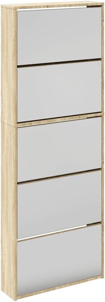 Modern Pull Down Drawer Shoe Cabinet with Mirror, Durable Shoe Storage Furniture for Hallway, Stylish 5-Layer Storage Solution with Wall Mount