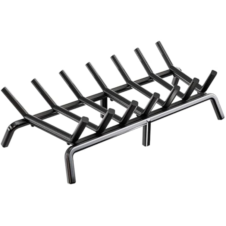 Idzo Cast Iron Fireplace Grate 24 inch, 34 Bar Fireplace Log Grate with Additional Leg for Sturdy Stand & Better Air Flow, Quick Assembly Fireplace Wood Grate for Indoor & Outdoor