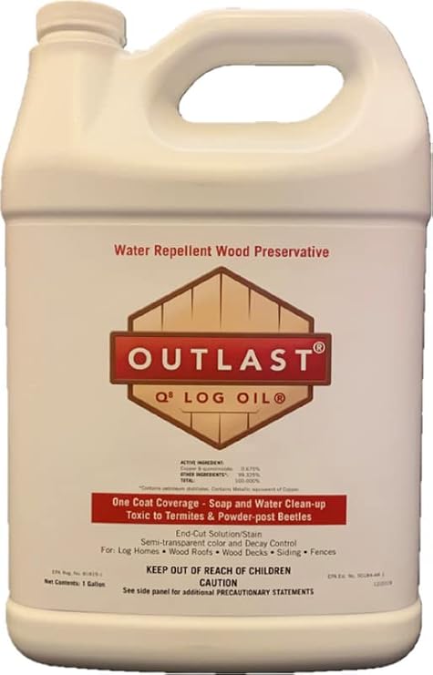 Outlast - Q8 Log Oil Wood Preservative for Decks, Log Homes, End Cuts, More - Clear - 1 Gallon