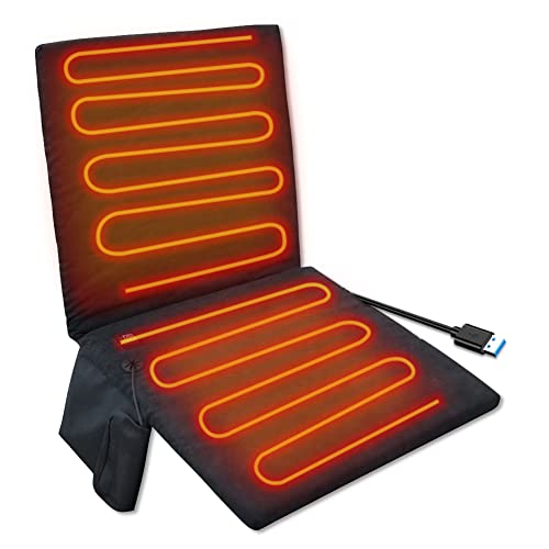 USB Electric Heating Seat Cushion, 15.7  31.5In Large Heating Area Portable Heated Seat Cover Foldable Heating Pad with 3 Temperature Levels for Fishing, Hunting, Camping, Bench Bleachers, Indoors