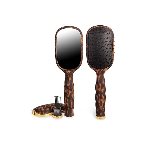 TELETIES - Detangler Hair Brush for Fine Hair - Detangling Paddle Brush - No PullingBreakage - Gentle Glide Anti Static Bristles - Built-In Mirror & Storage - Removable Cleaner - Tortoise
