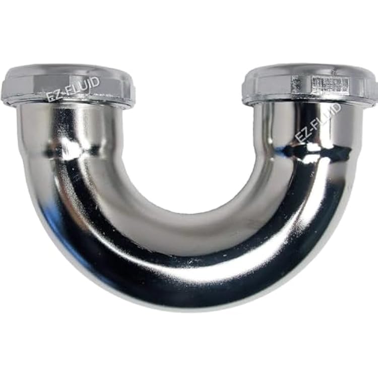EZ-Fluid 1-12 Extra Low Profile Sink Trap J Bend Heavy Duty 17GA Brass Tubular Low Inlet U Shape for Sink Drain P-Trap Kit Chrome