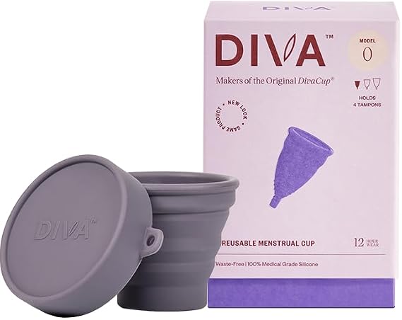 DIVA Cup & Shaker - Medical Grade Silicone Cup for Period Care - Reusable Menstrual Cup with Shaker for On-the-Go Cleansing - Wear Up to 12 Hours - Model 0 (Slim Vaginal Canals & First-Time Users)