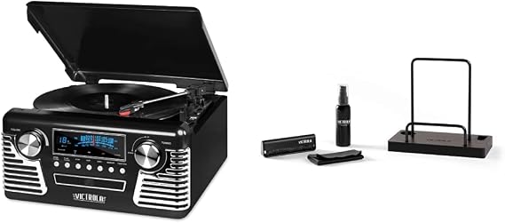 Victrola 50's Retro Bluetooth Record Player & Multimedia Center with Built-in Speakers + Victrola 'The Kit' Vinyl Record Cleaning Kit