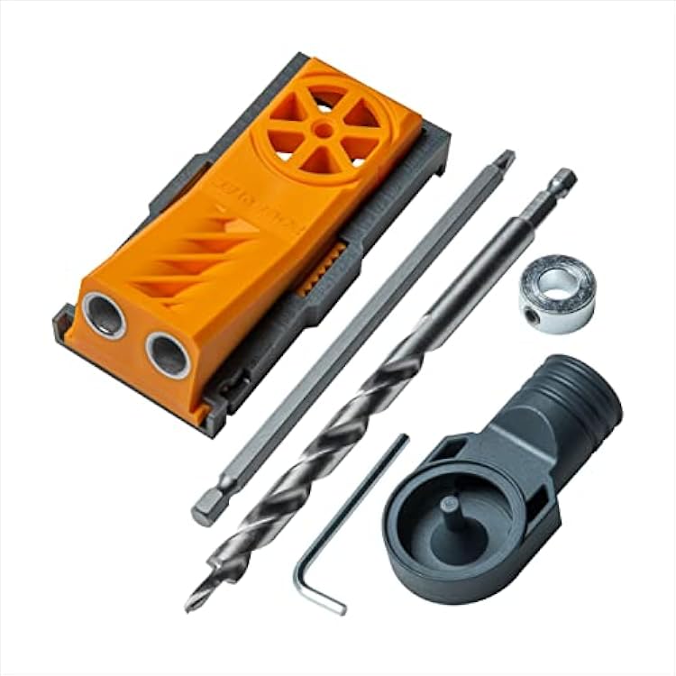 POWERTEC Pocket Hole Jig Kit, Pocket Screw Jig, Woodworking Jigs with Adjustable Depth Drill Guides, 38 Drill Bit, Stop Collar, Dust Collector Adapter for Twin Pocket Holes, Wood Joint Tool - 71643