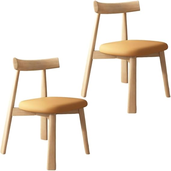YVYKFZD Solid Wood Dining Chairs, Mid Century Kitchen Chairs, Armless Dining Room Chair, Leather Upholstered Living Room Chair, for Bedroom Studio Offices(Orange+Wood,2PCS)