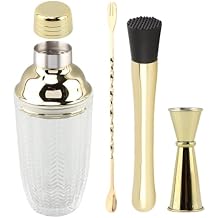 Gold Cocktail Shaker Set with Measuring Jigger, Mixing Spoon & Muddler Home Bar Accessories for Cocktails & Protein Shakes, Complete Mixology Kit