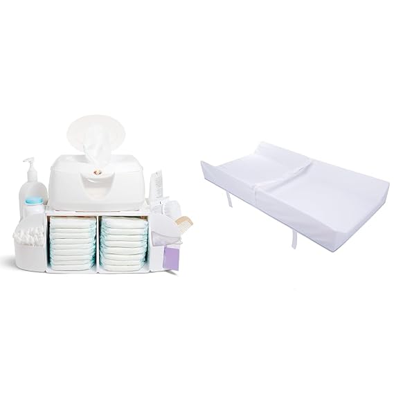 Munchkin Diaper Change Organizer & Secure GripTM Contoured Baby Diaper Changing Pad for Dresser, Waterproof, 16" x 31"