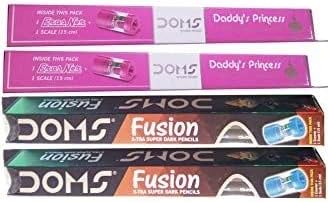 DOMS Two Daddys Princess AND Two Fusion X-tra Super Dark Pencil Sets (Set of 4 Packets - 40 Pencils; Free: One Doms Chalkholder including a Doms Dustless Chalk)