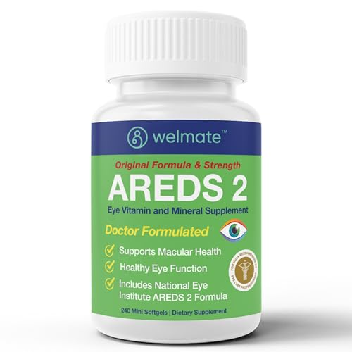 WELMATE AREDS 2 Eye Vitamins, 240 Mini Softgels 4 Month Supply - Lutein 5mg and Zeaxanthin 1mg with Vitamin C, E, Zinc - Gluten Free
