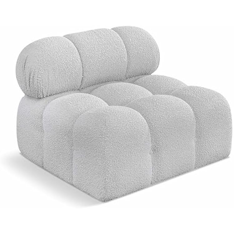 Meridian Furniture 611Grey-Armless Ames Collection Modern | Contemporary Armless Chair with Rich Grey Boucle Fabric, Modular, 34 W x 34 D x 28 H, Grey