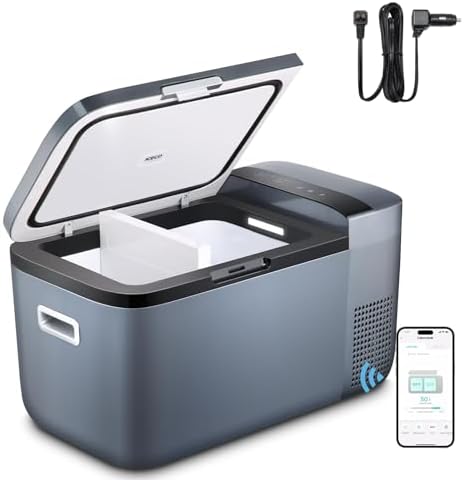 ICECO GO20 Dual Zone 12 Volt Refrigerator, 21Qt/20L Portable Freezer Powered by SECOP, APP Control 0F-50F 12/24VDC&110-240VAC, Electric Cooler for Home&Outdoor, with Upgrade DC Cord x 2