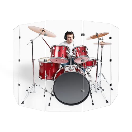 PENNZONI Drum Shield 5ft wChrome Hinges,  w 5 Drum Panels, Chrome Hinges, Premium Clear Acrylic Panels