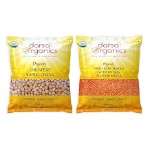 Darsa Organics Red Lentils 2 lb & Garbanzo Beans 2 lb Bundle, USDA Organic, Non-GMO, Chemical-Free, Ideal for Vegan & Gluten-Free Cooking, Premium Quality Pulses