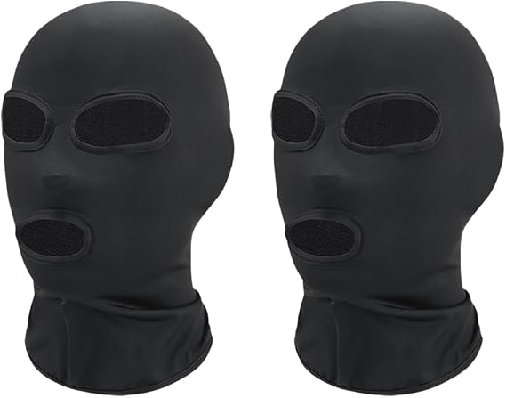 JIHUOO 2 Pcs Black Full Face Mask Cover Faceless Skin Masks Halloween Cosplay Spandex Hood Mask for Unisex Cosplay 3 Hole