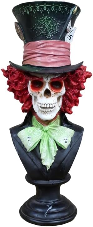 Skeleton Bust Hatter Ornament - Intricately Crafted Resin Sculpture with Human Anatomy Details - Halloween Decor, Unique Home Statue for a Skeletal Touch!