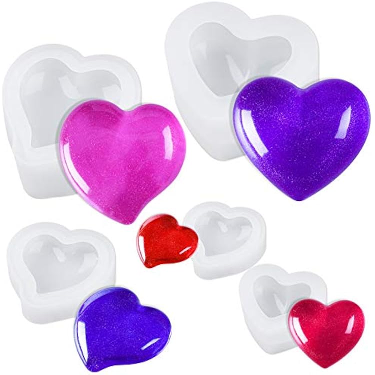 NiArt Valentines Day Epoxy Resin 3D Heart Shape DIY Casting Art Craft Soft Silicone Molds 5 Shapes Shiny Multifunctional Handmade Tool Agate Jewelry Pendant Home Decor Soap Candle Clay Glossy Surface