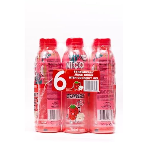 Niconico juice drink with nata de coco 30% fruit juice 16.9 floz, 6 Pack 6, Strawberry
